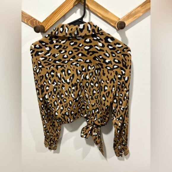 DIANE VON FURSTENBERG Shirt Womens Brown Whitman Leopard Print Silk Wrap Top - Picture 7 of 10